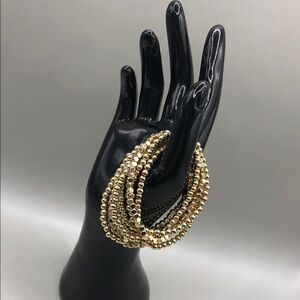 Bundle 9 layering stackable ball and cube metal bead gold bracelets roll on 6.5
